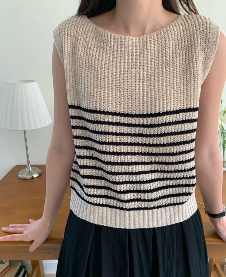 Allu - Korean Women Fashion - #womensfashion - Boat Neck Stripe Sleeveless - 3