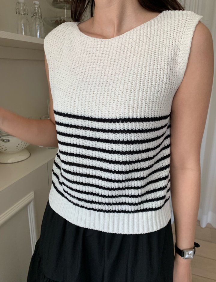 Allu - Korean Women Fashion - #womensfashion - Boat Neck Stripe Sleeveless - 7