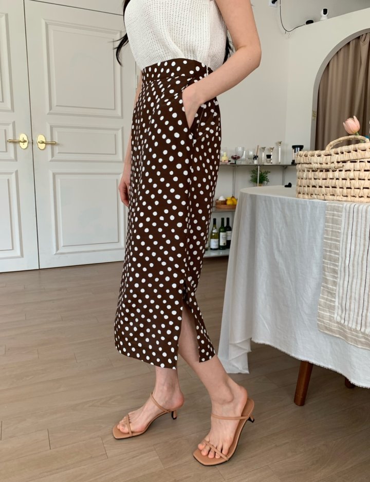 Allu - Korean Women Fashion - #womensfashion - Dot Side Slit Skirt - 11