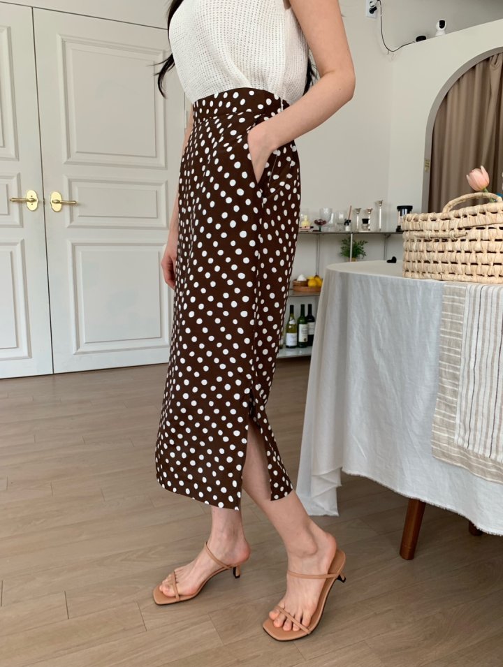 Allu - Korean Women Fashion - #womensfashion - Dot Side Slit Skirt - 9