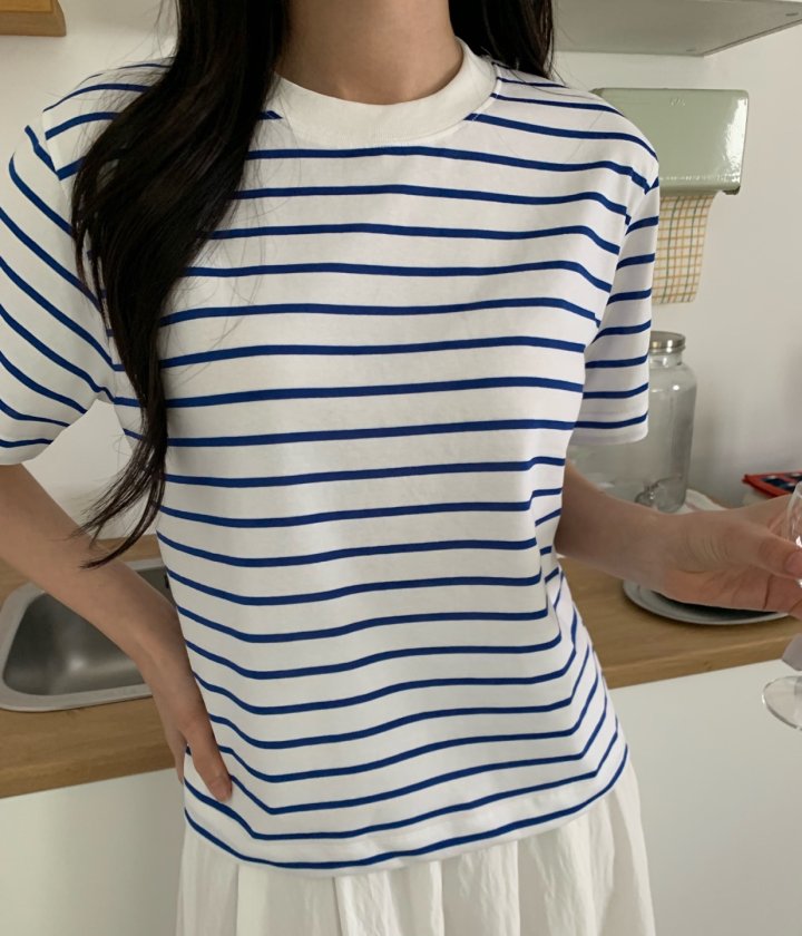 Allu - Korean Women Fashion - #womensfashion - Stripe Regular Short Sleeve - 10