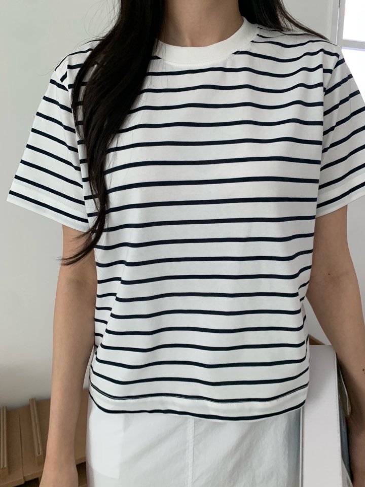Allu - Korean Women Fashion - #momslook - Stripe Regular Short Sleeve - 4