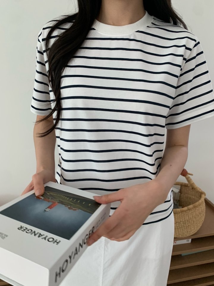 Allu - Korean Women Fashion - #womensfashion - Stripe Regular Short Sleeve - 6