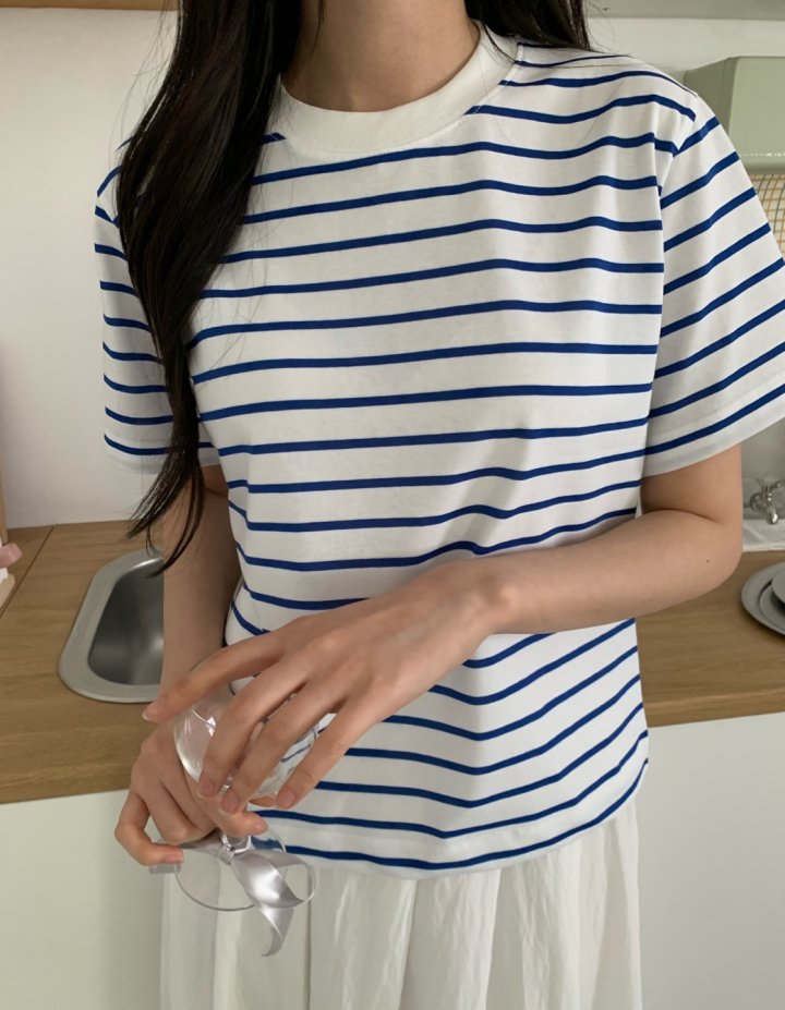 Allu - Korean Women Fashion - #womensfashion - Stripe Regular Short Sleeve - 8