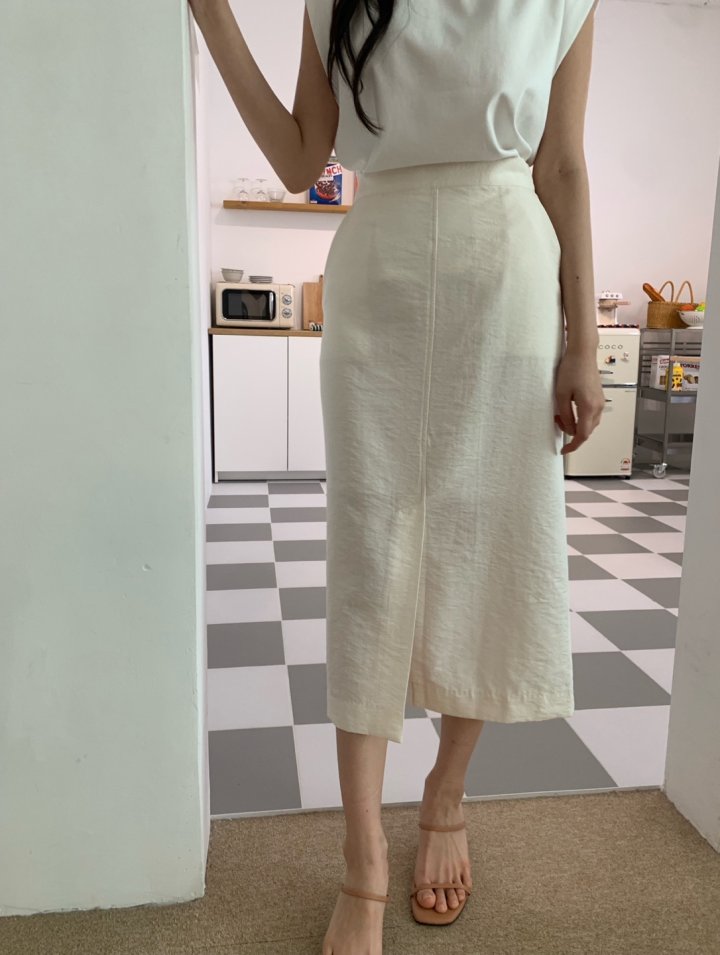Allu - Korean Women Fashion - #womensfashion - Washed Front Slit Skirt - 7