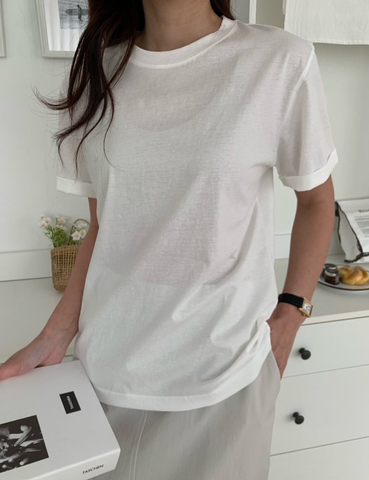 Allu - Korean Women Fashion - #womensfashion - Silket Roll-Up Tee - 12