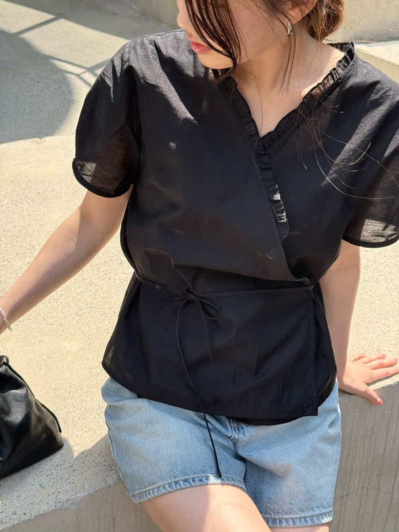 Amygrace - Korean Women Fashion - #momslook - Blur Wrap Frill Blouse - 10
