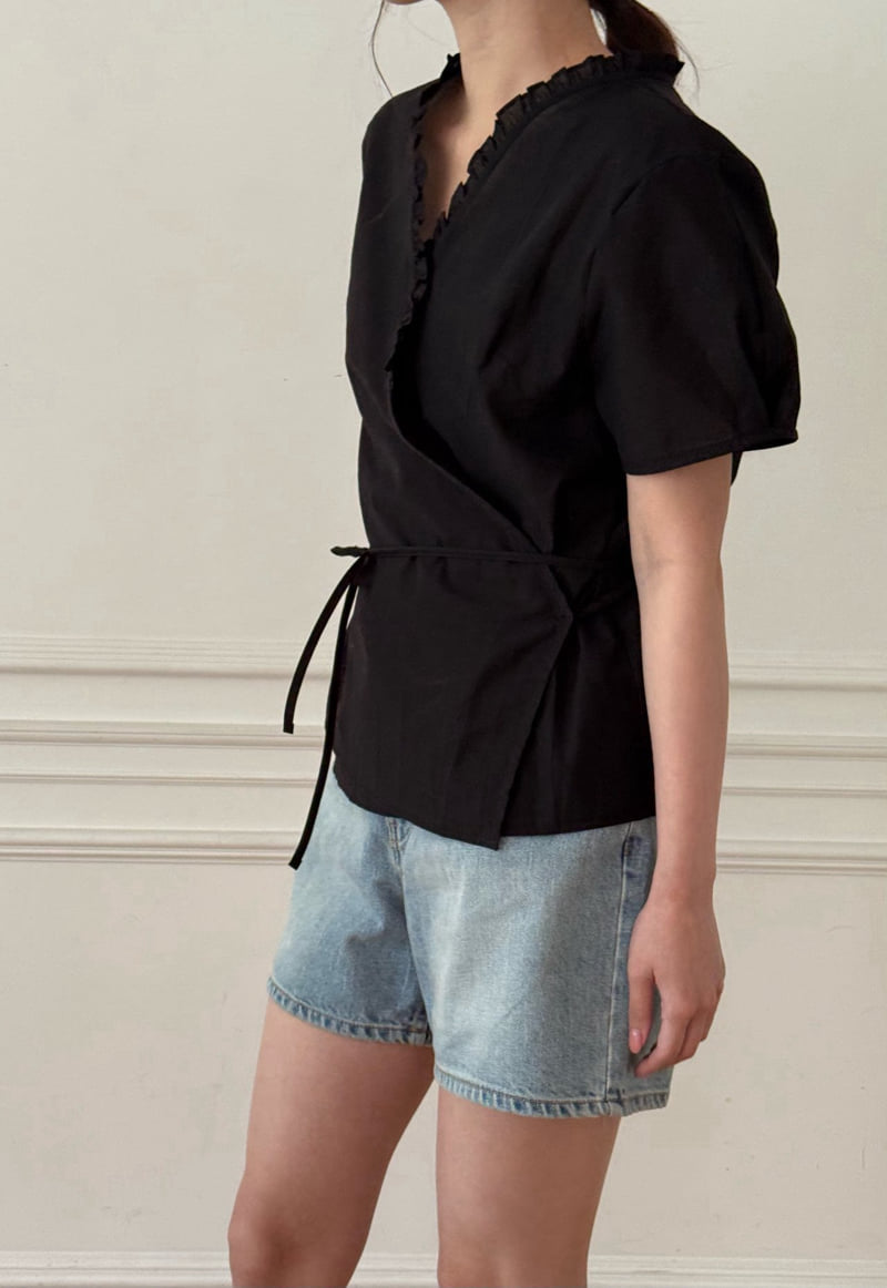 Amygrace - Korean Women Fashion - #momslook - Blur Wrap Frill Blouse - 12
