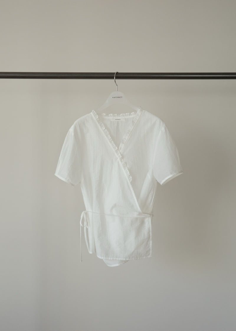 Amygrace - Korean Women Fashion - #momslook - Blur Wrap Frill Blouse - 2