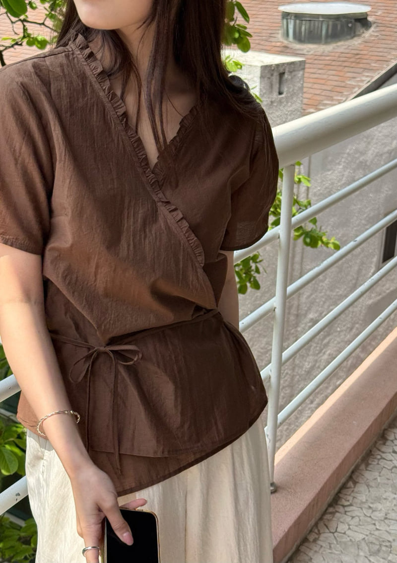 Amygrace - Korean Women Fashion - #momslook - Blur Wrap Frill Blouse - 8
