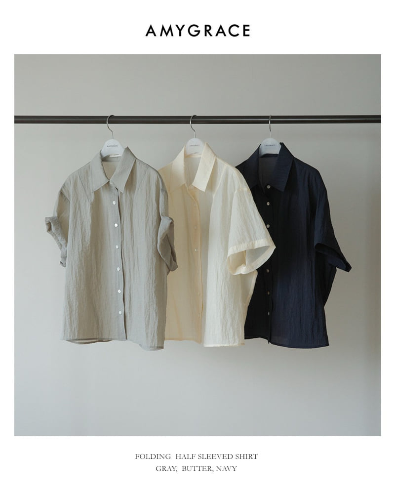 Amygrace - Korean Women Fashion - #momslook - Folding Short Sleeve Shirt