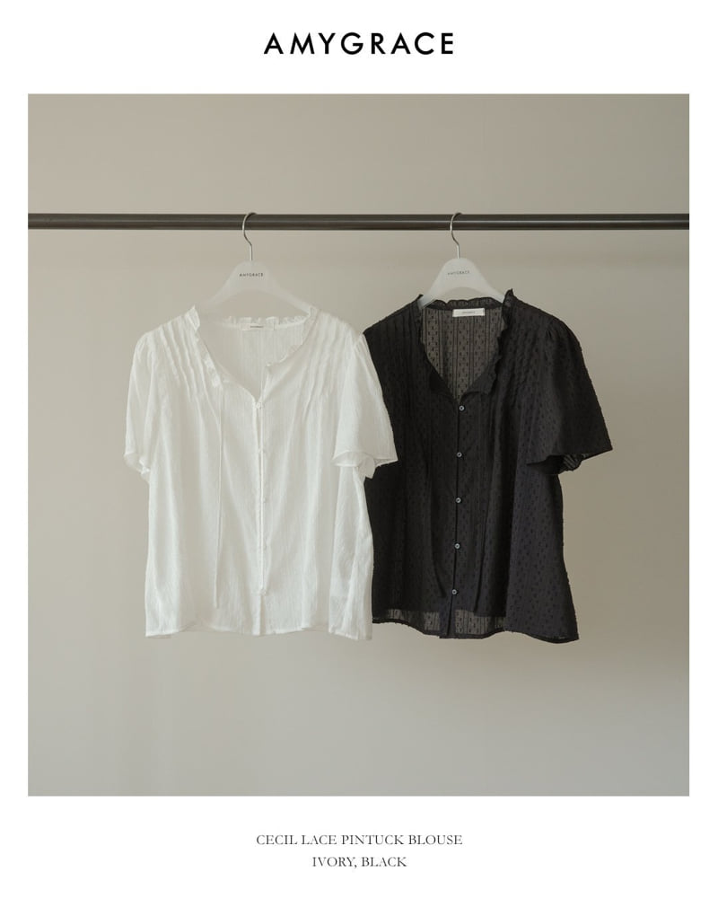 Amygrace - Korean Women Fashion - #momslook - Cecile Lace Pintuck Blouse