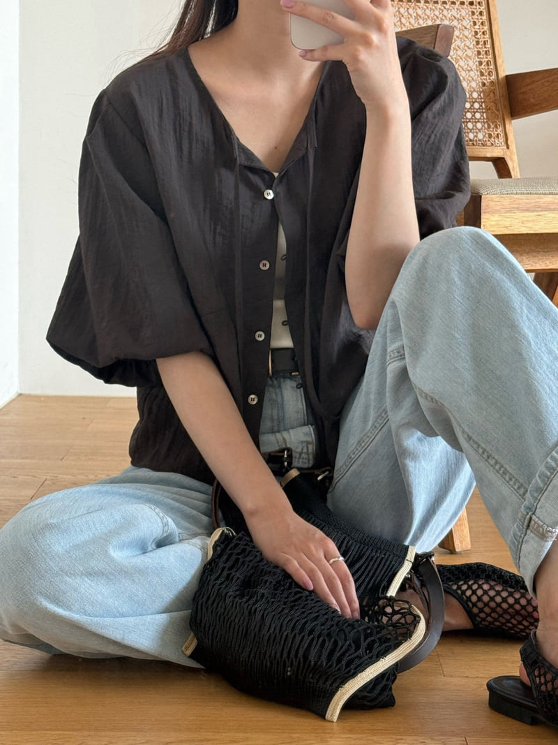Amygrace - Korean Women Fashion - #momslook - Bell Puff Blouse - 3