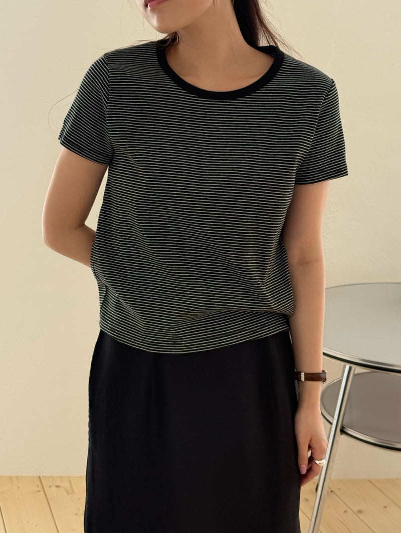 Amygrace - Korean Women Fashion - #momslook - Ringo Stripe Tee - 5