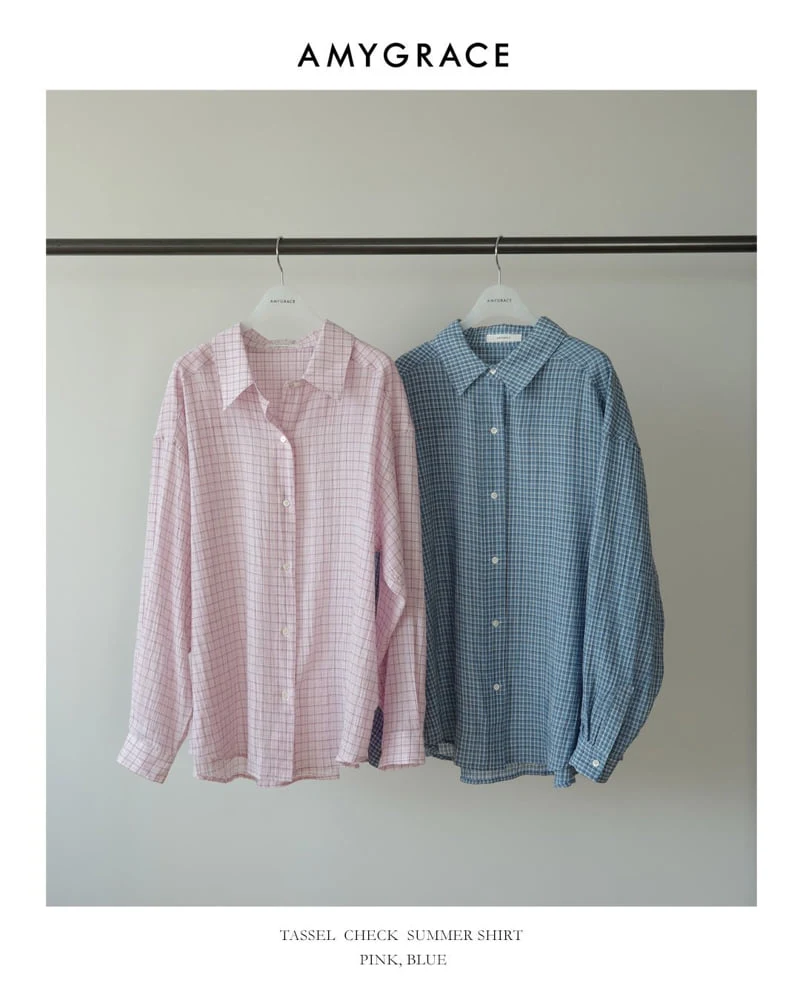 Amygrace - Korean Women Fashion - #momslook - Tassel Check Shirt