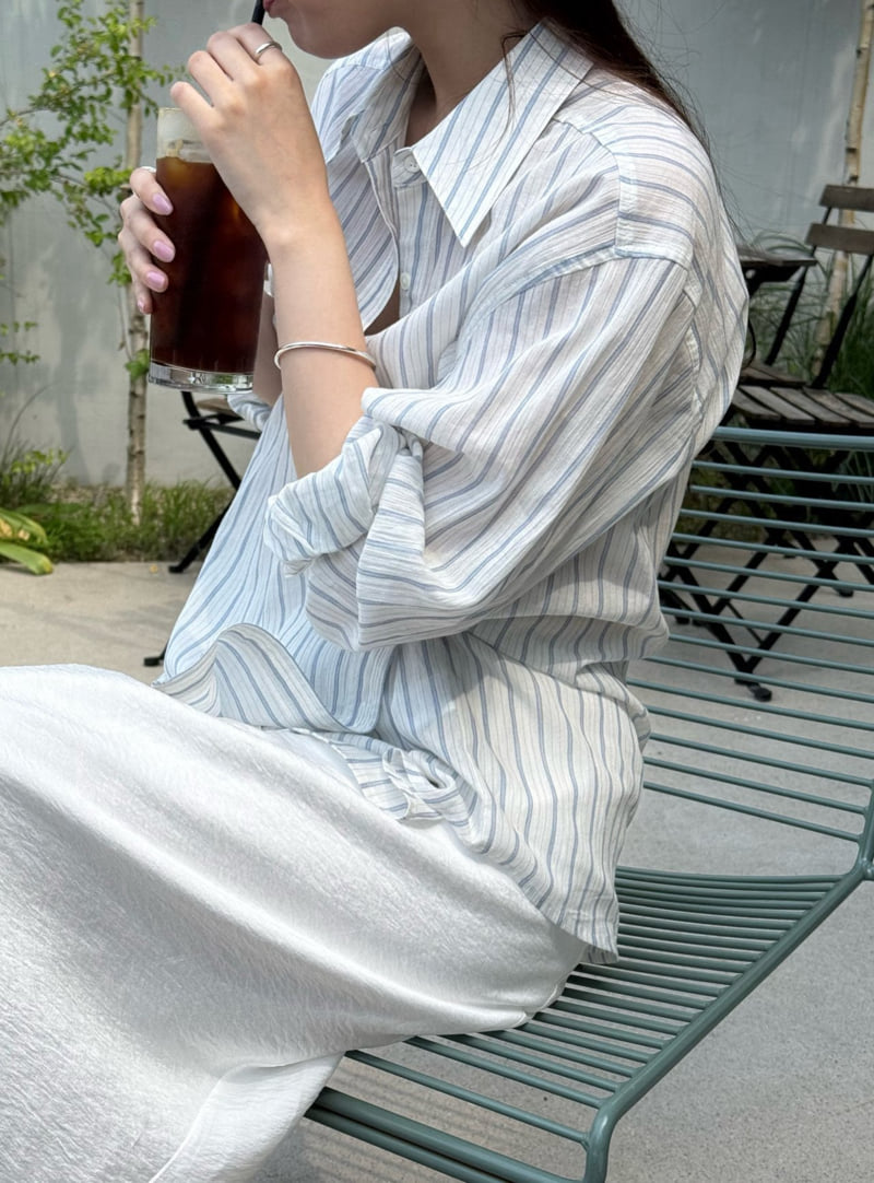 Amygrace - Korean Women Fashion - #pursuepretty - Summer Marine Stripe Shirt - 6