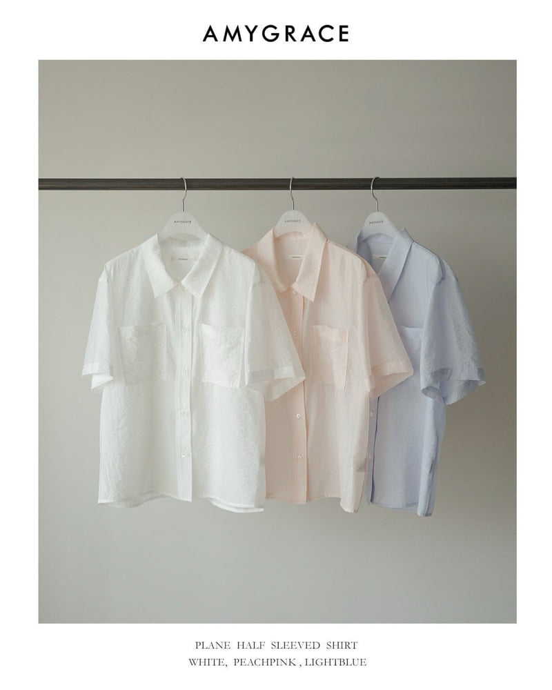 Amygrace - Korean Women Fashion - #pursuepretty - Plain Pocket Short Sleeve Shirt
