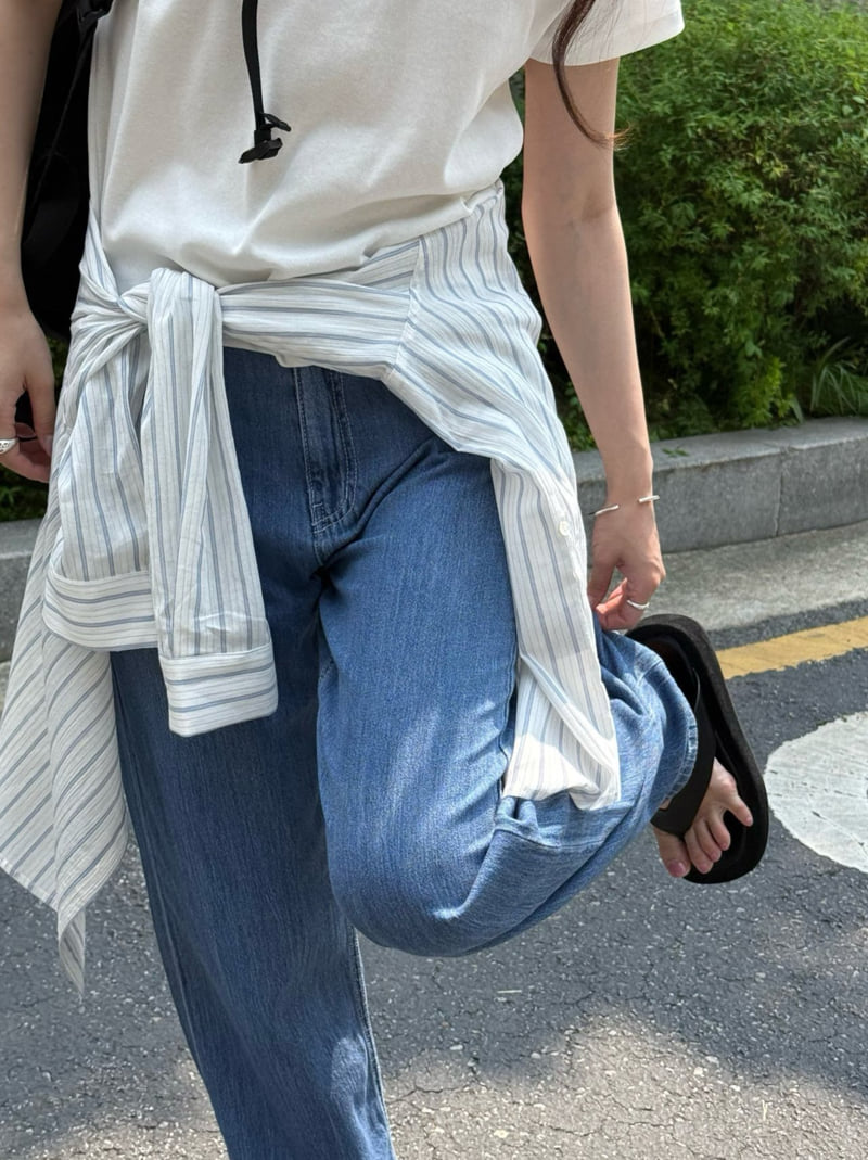 Amygrace - Korean Women Fashion - #restrostyle - Summer Marine Stripe Shirt - 7