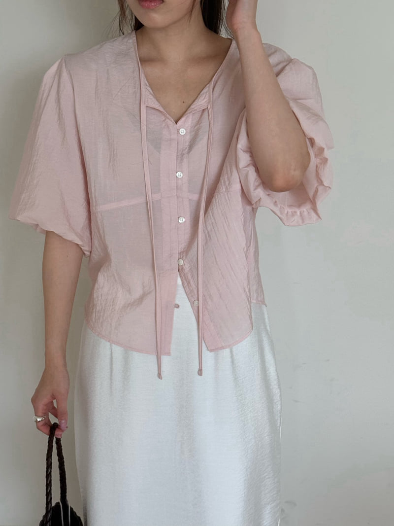 Amygrace - Korean Women Fashion - #romanticstyle - Bell Puff Blouse - 9
