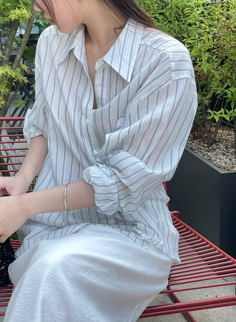 Amygrace - Korean Women Fashion - #romanticstyle - Summer Marine Stripe Shirt - 8