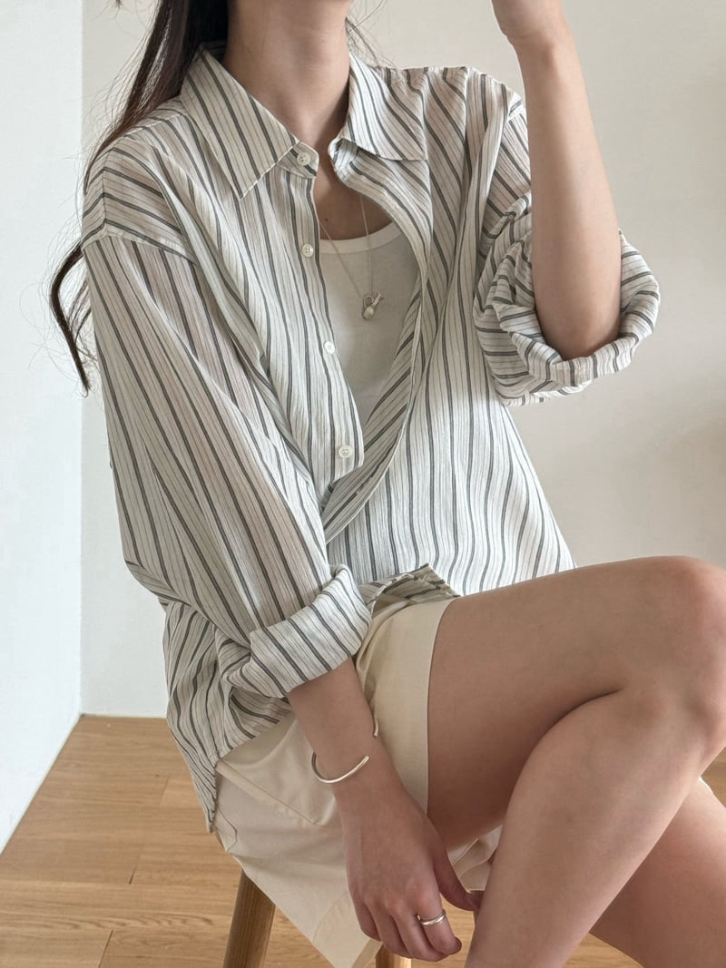 Amygrace - Korean Women Fashion - #shopsmall - Summer Marine Stripe Shirt - 9