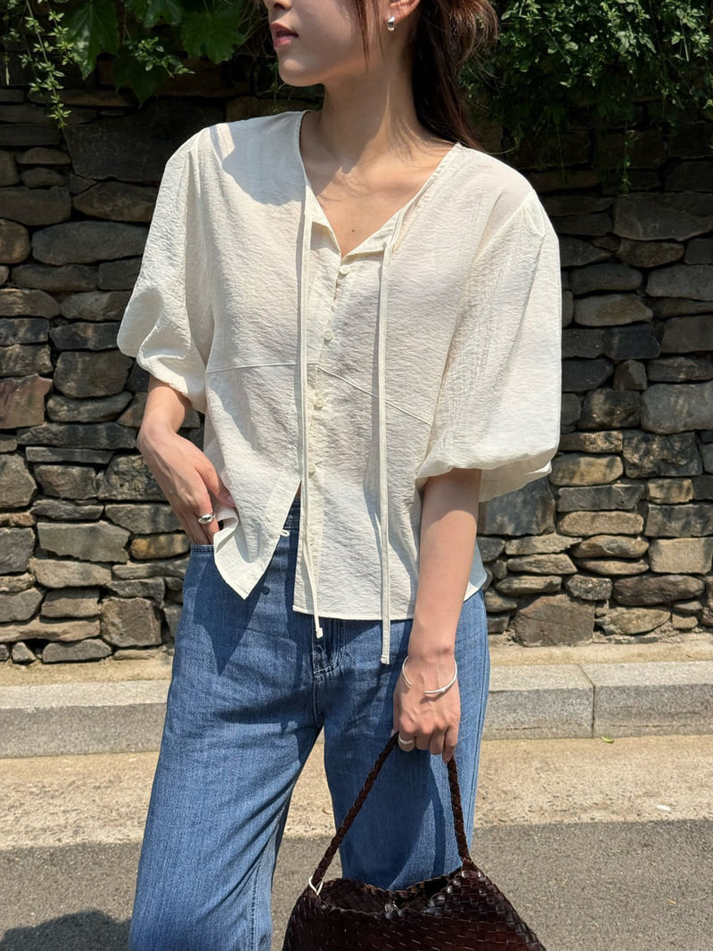 Amygrace - Korean Women Fashion - #thatsdarling - Bell Puff Blouse - 11