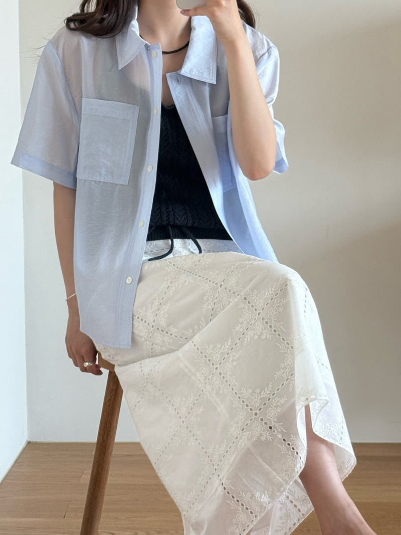 Amygrace - Korean Women Fashion - #thatsdarling - Plain Pocket Short Sleeve Shirt - 5