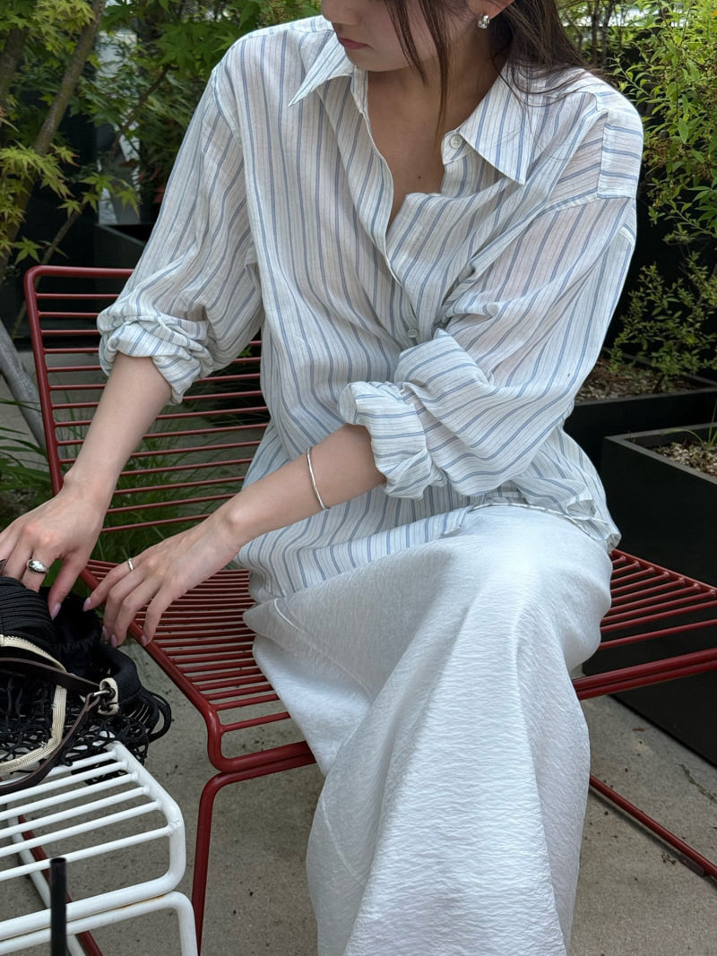 Amygrace - Korean Women Fashion - #womensfashion - Summer Marine Stripe Shirt - 4