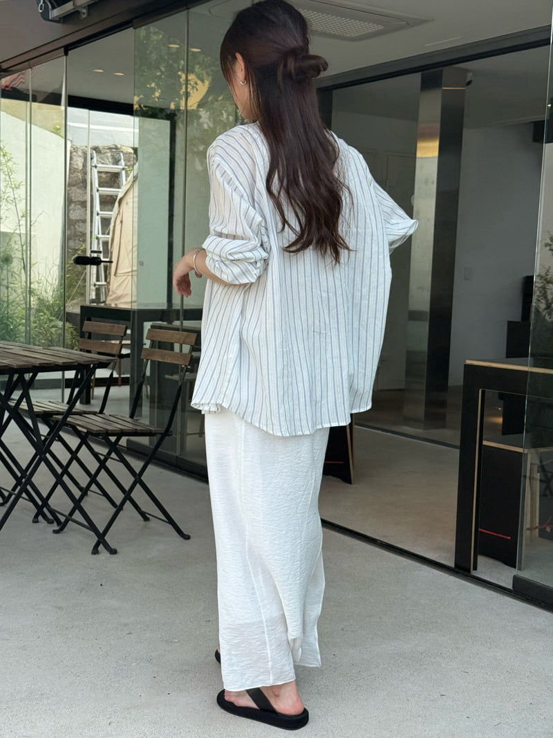 Amygrace - Korean Women Fashion - #vintagekidsstyle - Summer Marine Stripe Shirt - 5
