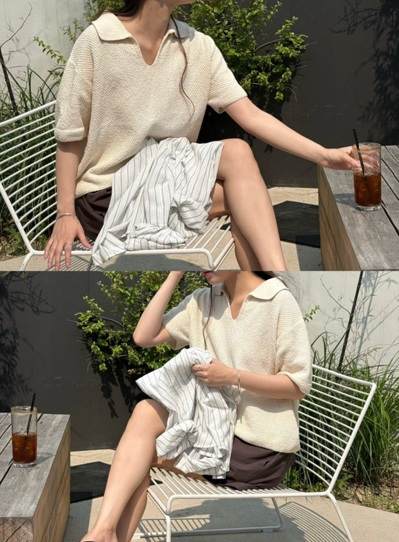 Amygrace - Korean Women Fashion - #vintagekidsstyle - Sevia Paper Collar Knit - 3