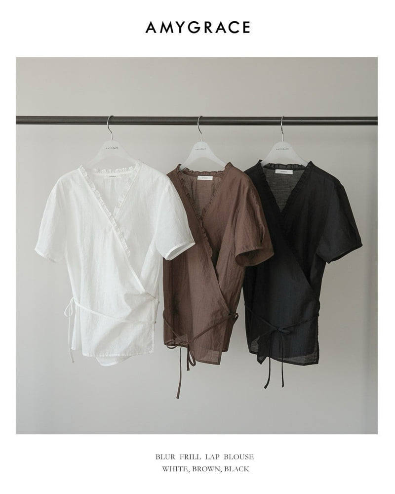 Amygrace - Korean Women Fashion - #womensfashion - Blur Wrap Frill Blouse