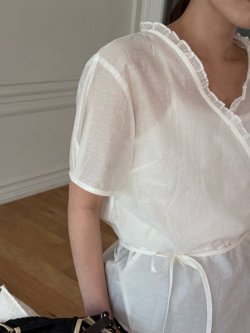 Amygrace - Korean Women Fashion - #womensfashion - Blur Wrap Frill Blouse - 7