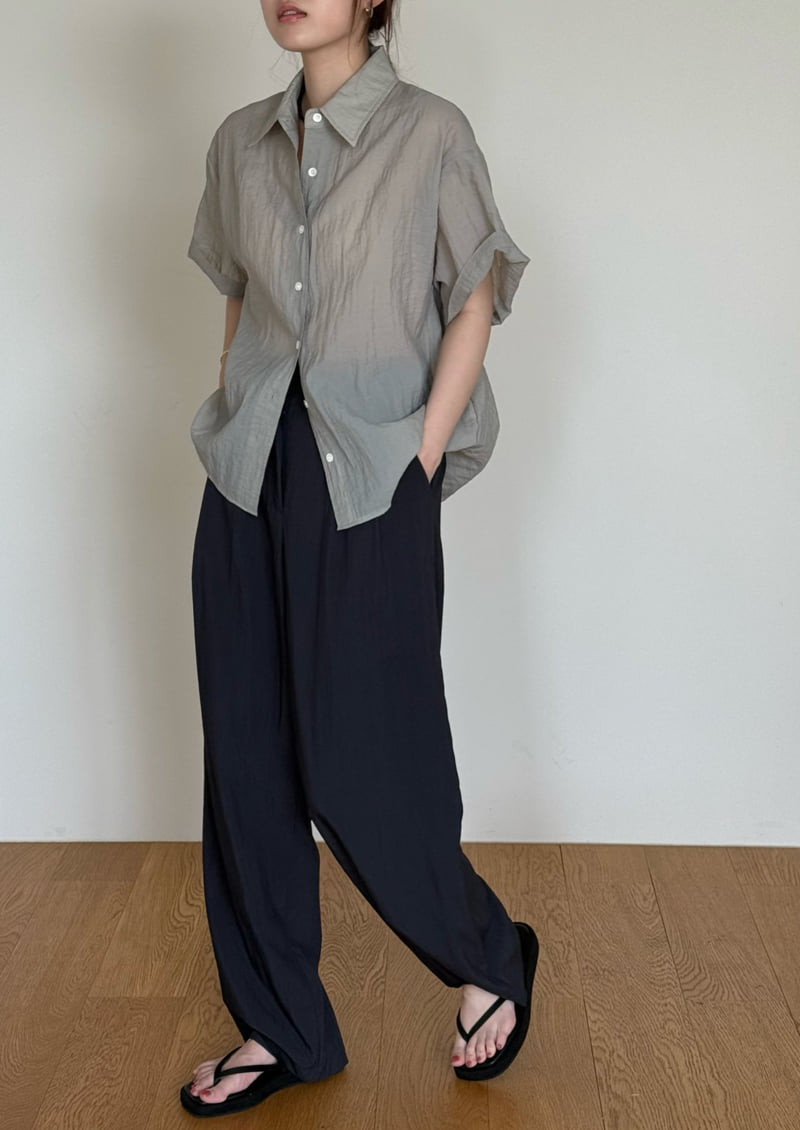 Amygrace - Korean Women Fashion - #womensfashion - Folding Short Sleeve Shirt - 2