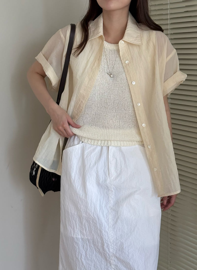 Amygrace - Korean Women Fashion - #momslook - Folding Short Sleeve Shirt - 4