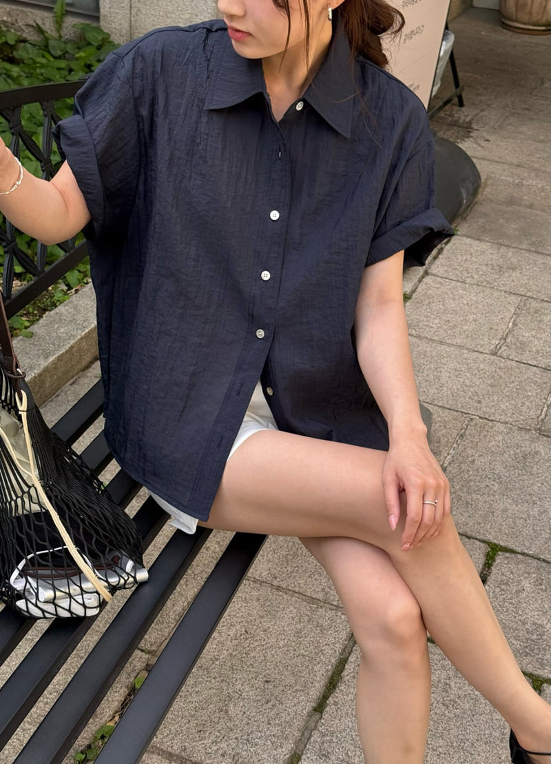 Amygrace - Korean Women Fashion - #womensfashion - Folding Short Sleeve Shirt - 6
