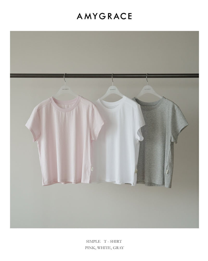 Amygrace - Korean Women Fashion - #womensfashion - Simple Short Sleeve Tee