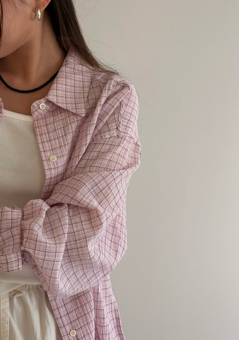 Amygrace - Korean Women Fashion - #womensfashion - Tassel Check Shirt - 2