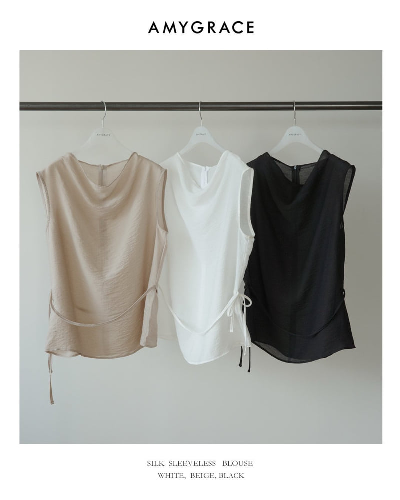 Amygrace - Korean Women Fashion - #womensfashion - Silk High-neck Sleeveless Blouse