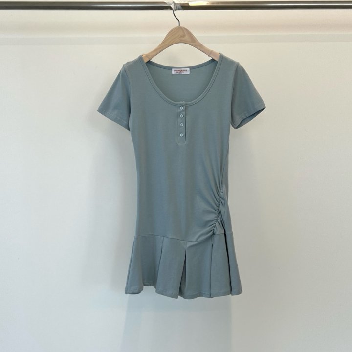 Another Avenue - Korean Women Fashion - #momslook - Henley Neck Pleated One-piece - 5