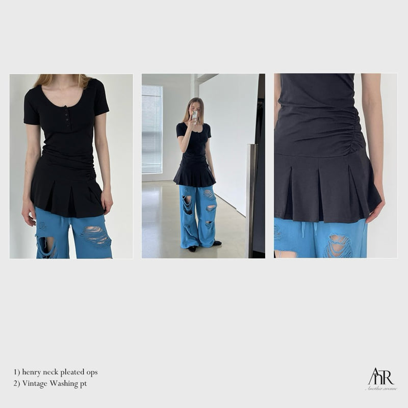 Another Avenue - Korean Women Fashion - #momslook - Henley Neck Pleated One-piece - 7