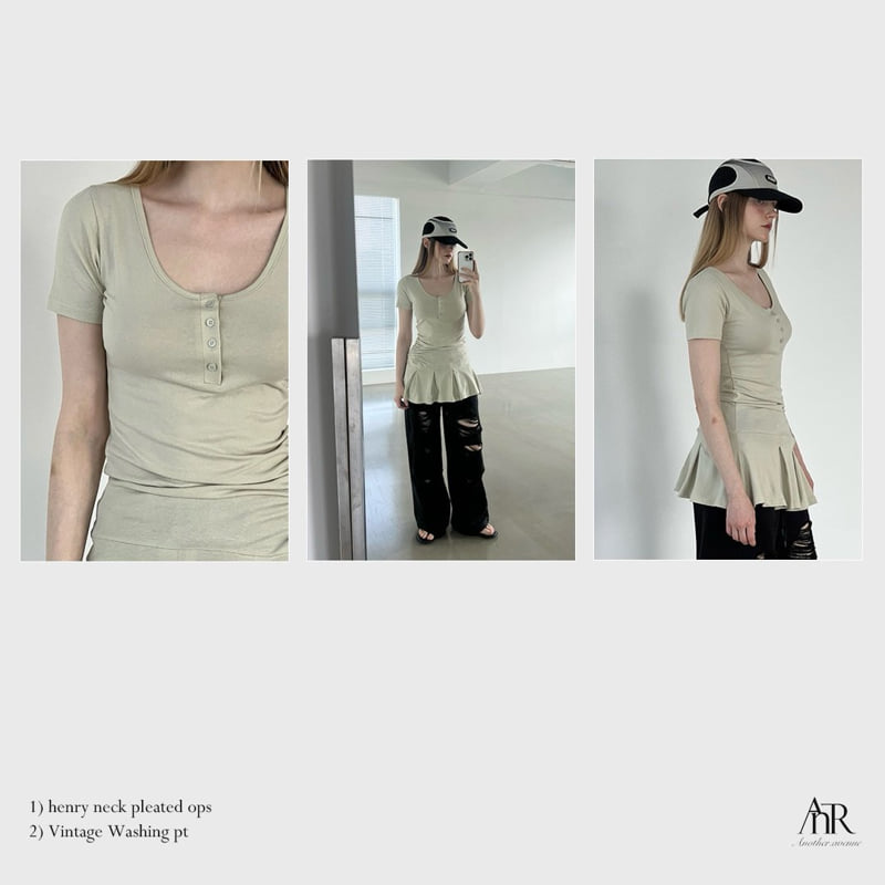 Another Avenue - Korean Women Fashion - #womensfashion - Henley Neck Pleated One-piece - 10