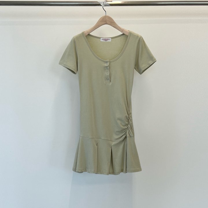 Another Avenue - Korean Women Fashion - #momslook - Henley Neck Pleated One-piece - 4