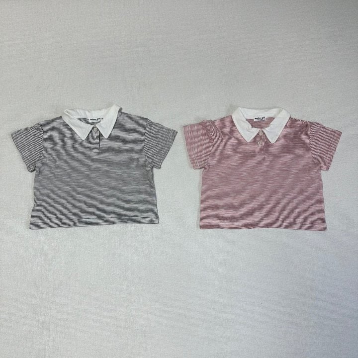 Anotherglow - Korean Children Fashion - #kidzfashiontrend - Collar Stripe Tee - 4