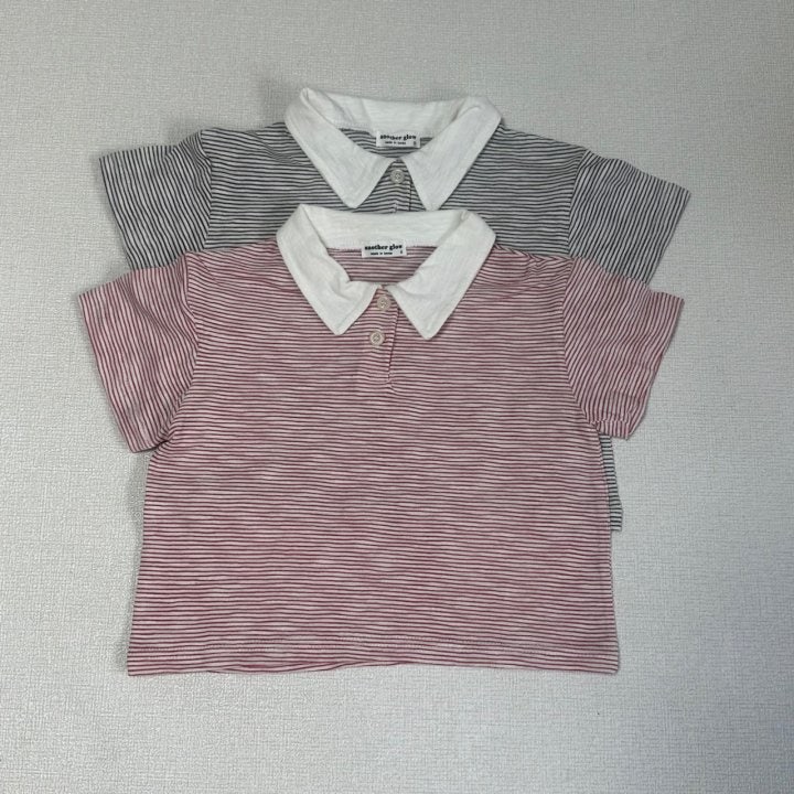 Anotherglow - Korean Children Fashion - #kidsshorts - Collar Stripe Tee