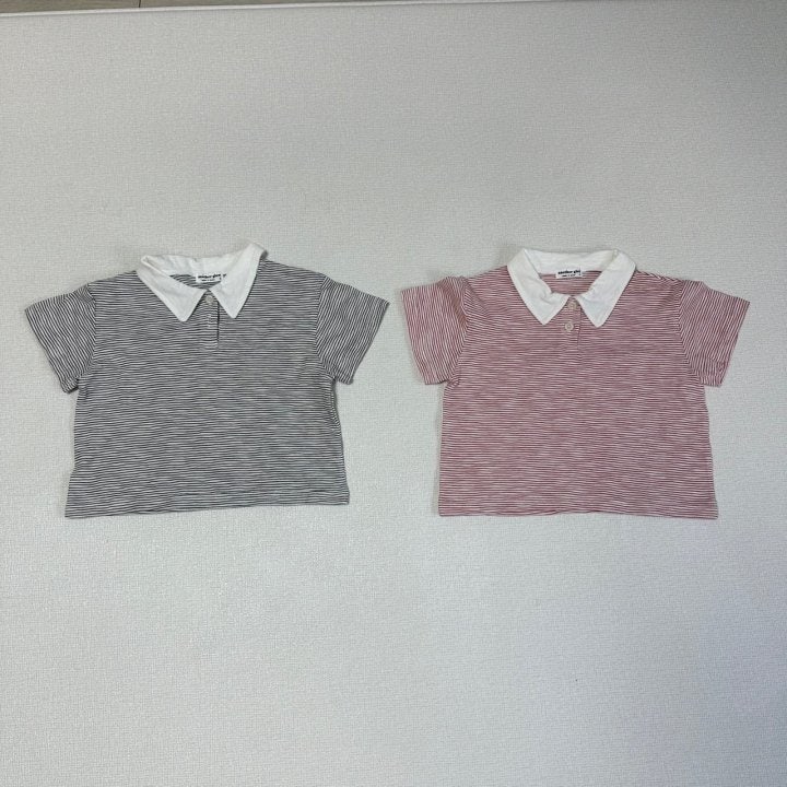 Anotherglow - Korean Children Fashion - #kidzfashiontrend - Collar Stripe Tee - 3