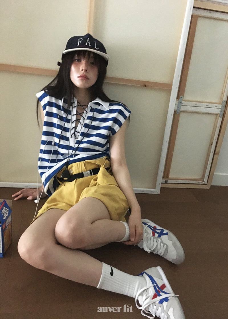 Auver_Fit - Korean Women Fashion - #momslook - PK Stripe Sleeveless