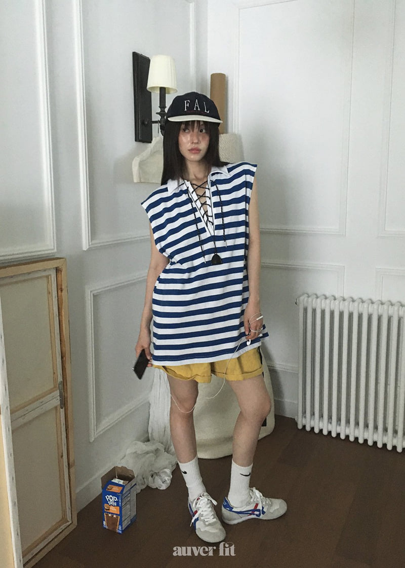 Auver_Fit - Korean Women Fashion - #momslook - PK Stripe Sleeveless - 5