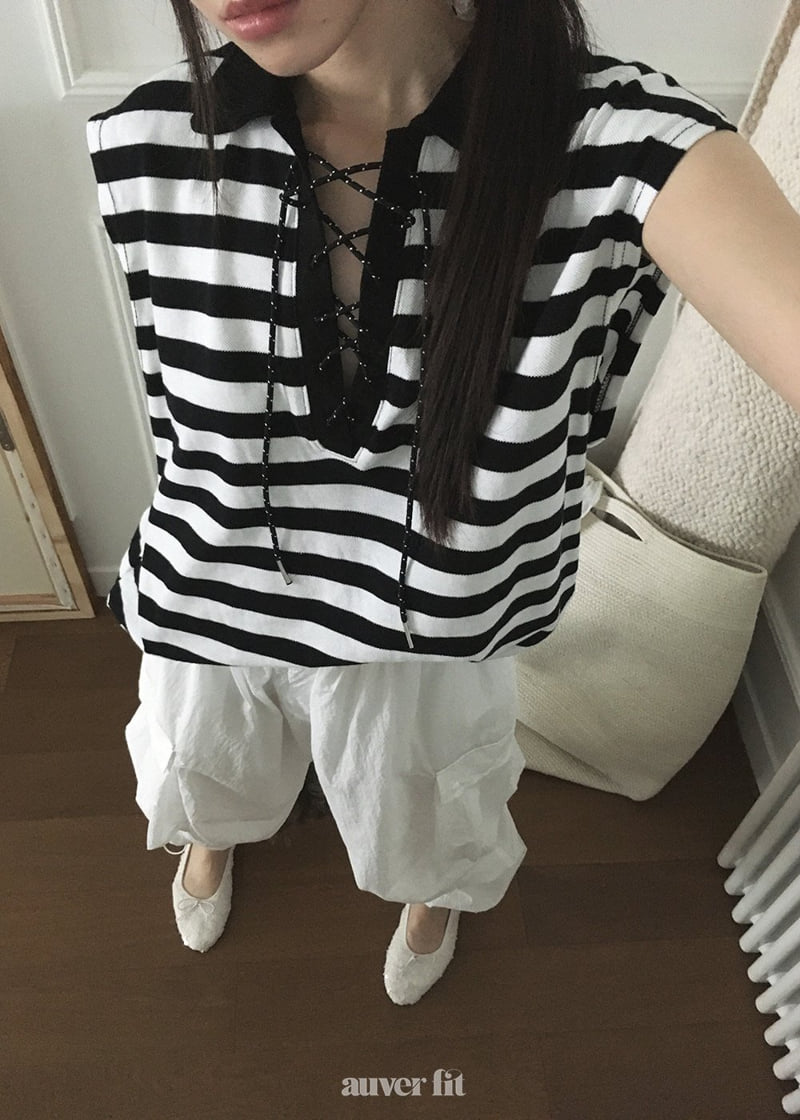 Auver_Fit - Korean Women Fashion - #momslook - PK Stripe Sleeveless - 7
