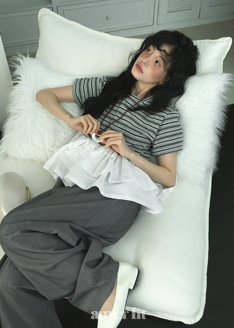 Auver_Fit - Korean Women Fashion - #momslook - Wave Frill Tee - 9