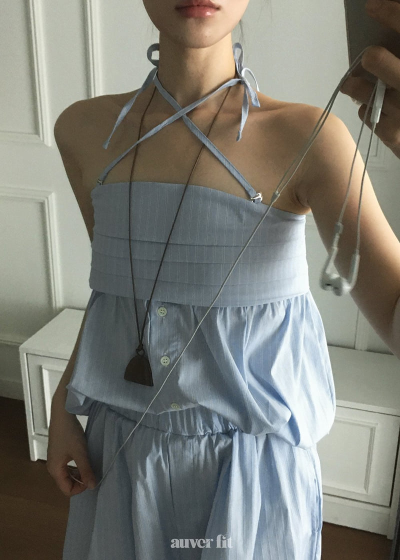 Auver_Fit - Korean Women Fashion - #womensfashion - Stripe Pleated Tank Top - 3